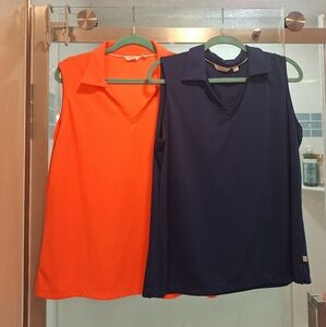 Lady Hagen Vibrant Orange and Classic Navy Sleeveless Blouses With Stretch